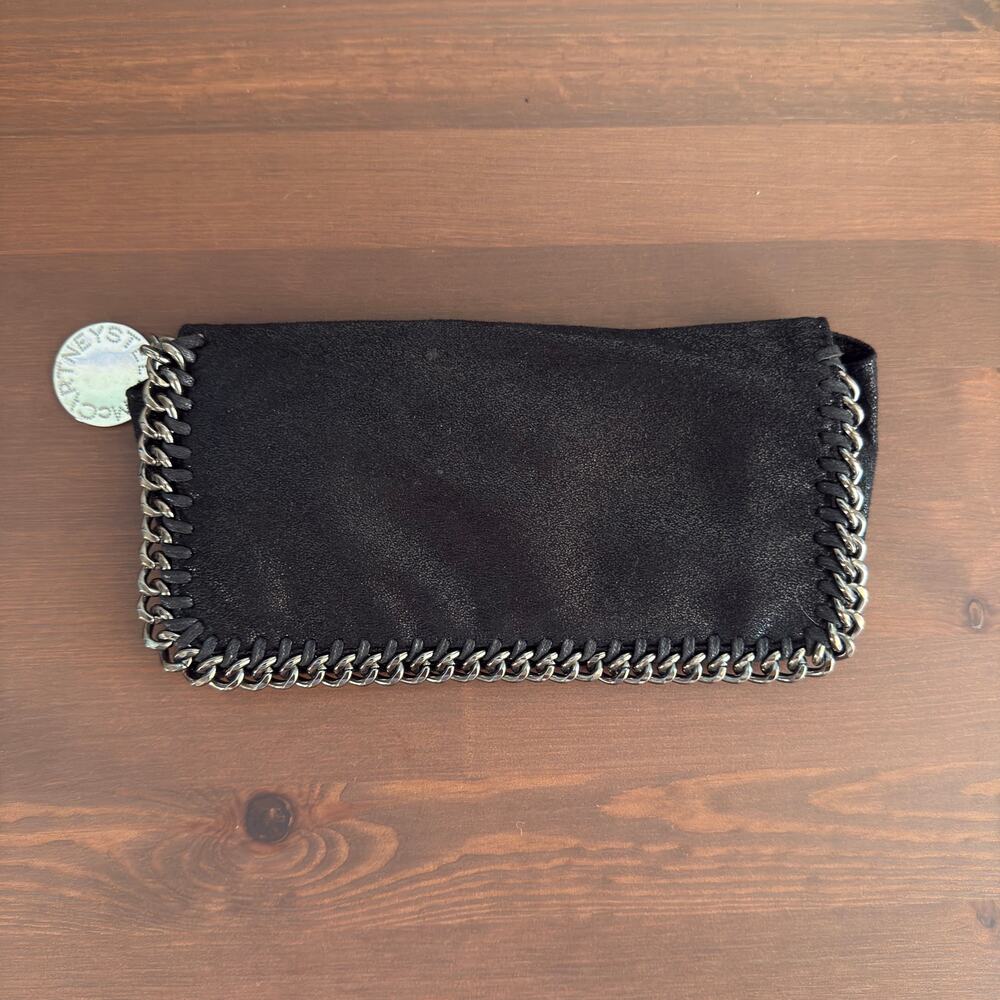 Stella McCartney Falabella Continental Flap Wallet Black Shaggy Deer Chain